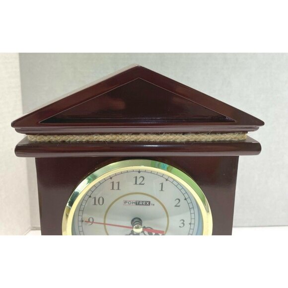 Cherry Wood Clock Mantel Desk Pomtrex Vintage Analog Footed Gold Trim 10 Inch - Picture 8 of 13